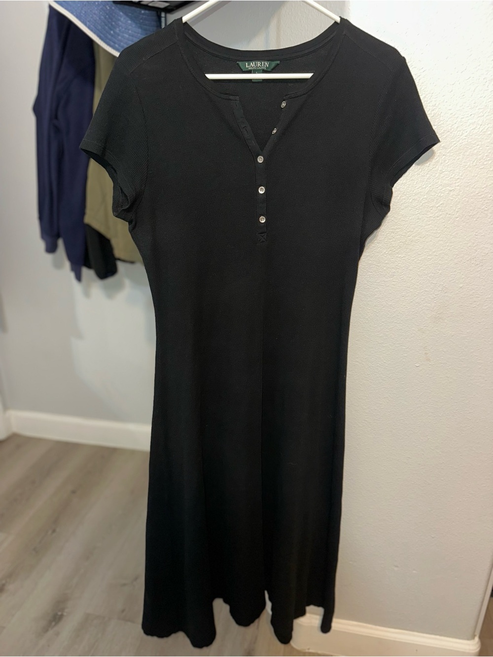 Lauren Ralph Lauren Black Short-Sleeve Maxi Henley Dress
